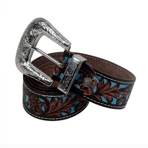 Hand-tooled Leather Black silver buckle Turquoise Belt Myra Bag